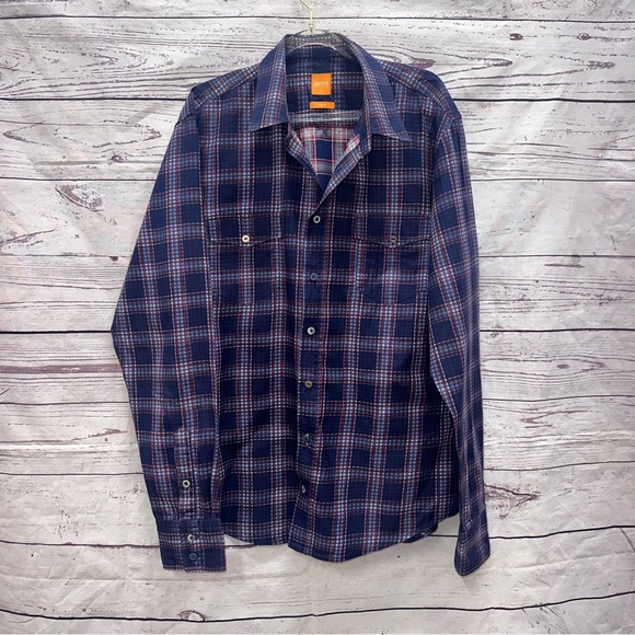 Hugo Boss Blue Plaid Casual Button Down Shirt - Picture 1 of 4